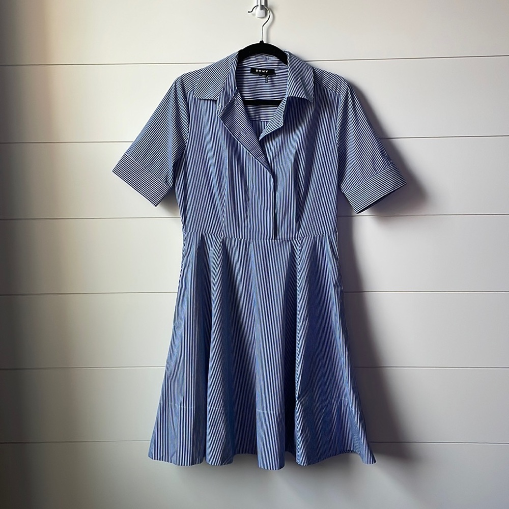 dkny striped shirt dress Dkny Cotton Striped Drawstring Waist Shirtdress White XS, Women's